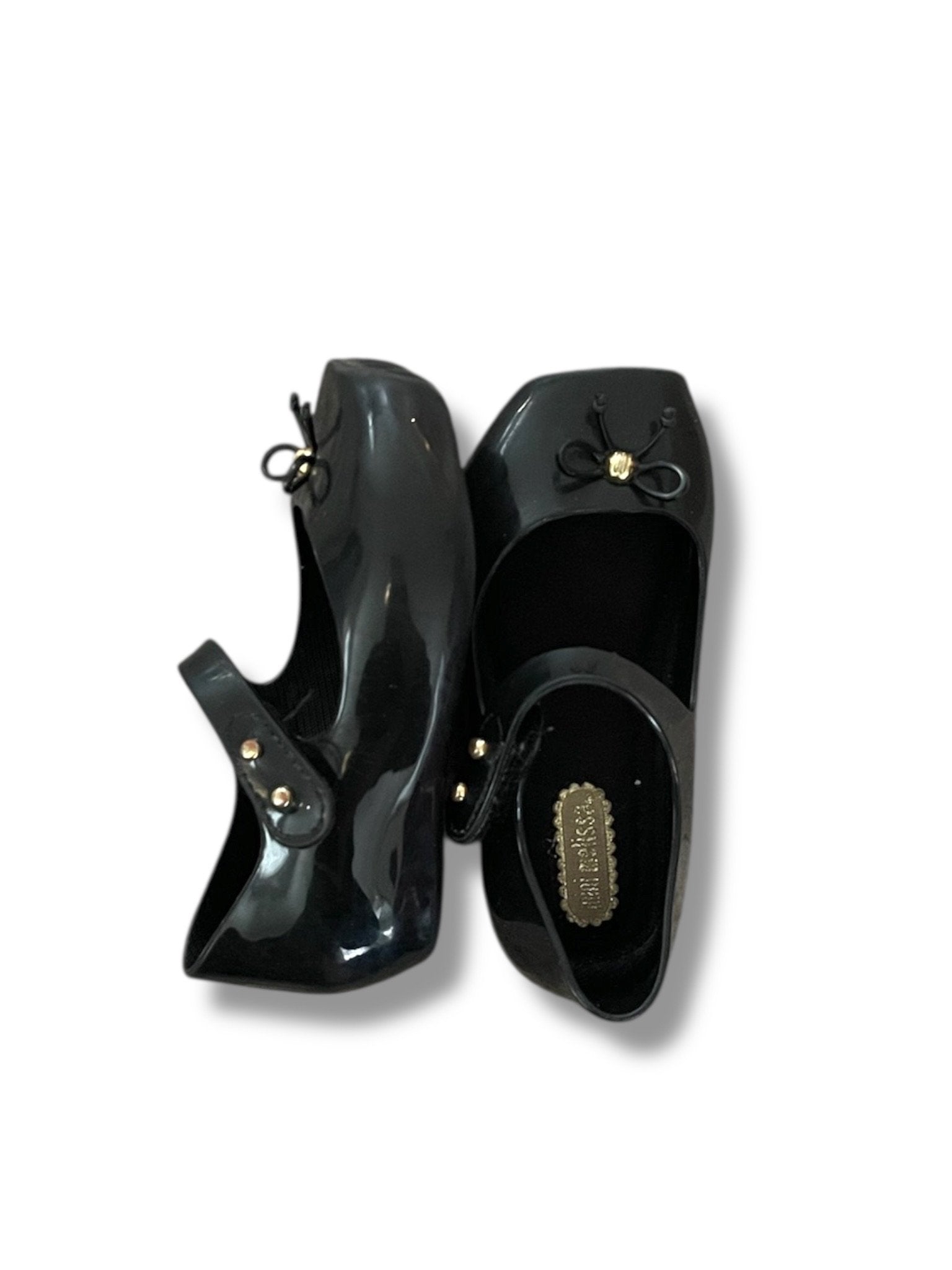 Size 6 Mini Melissa black flat with bow and Velcro strap Default Title / 6 / -
