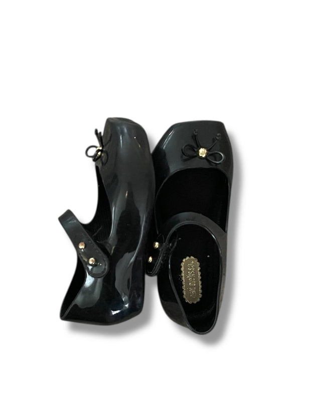 Size 6 Mini Melissa black flat with bow and Velcro strap Default Title / 6 / -