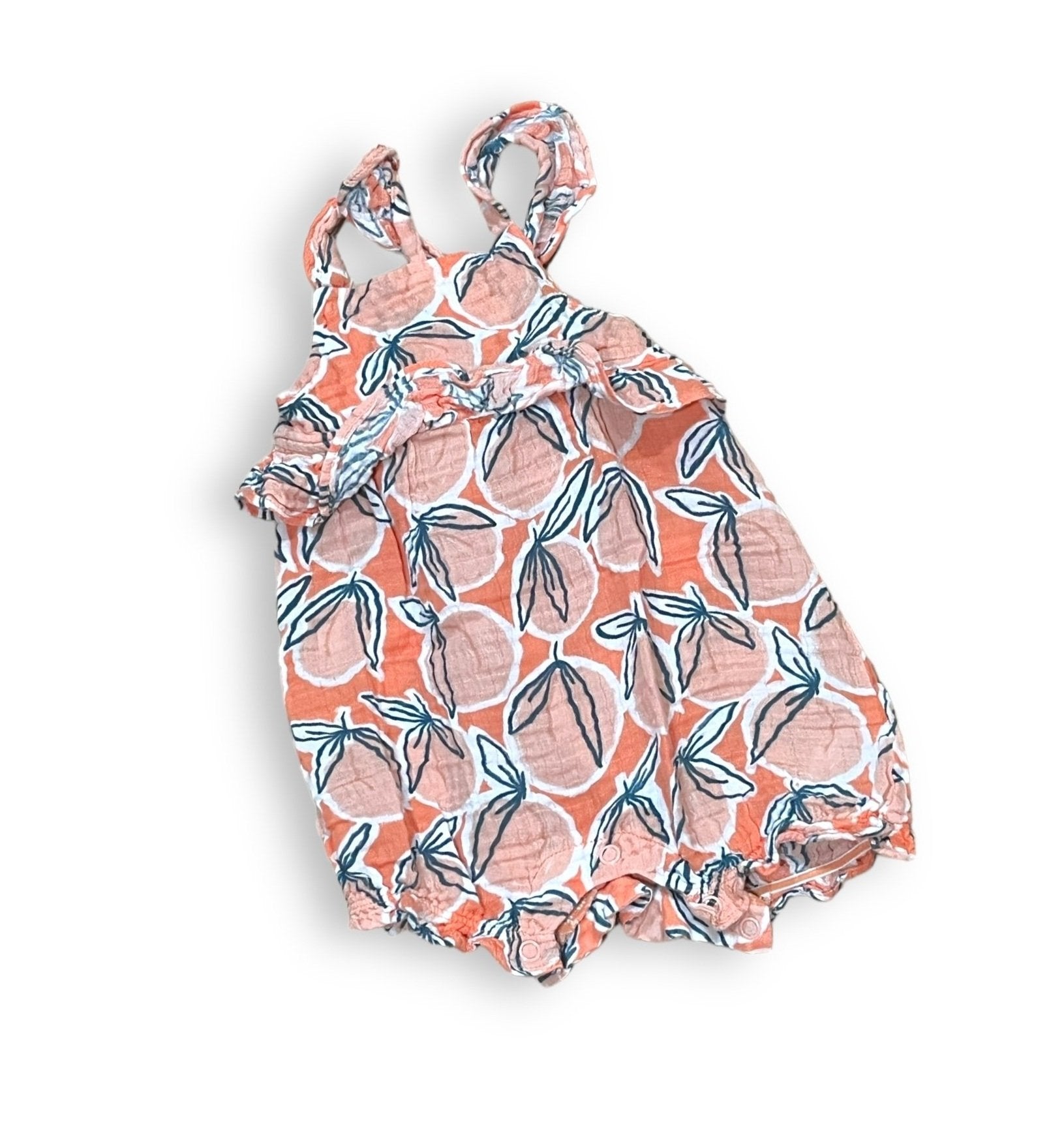 Size 6-12 month Angel dear peach and teal leaves tank muslin romper Default Title / 6-12 month / Girl