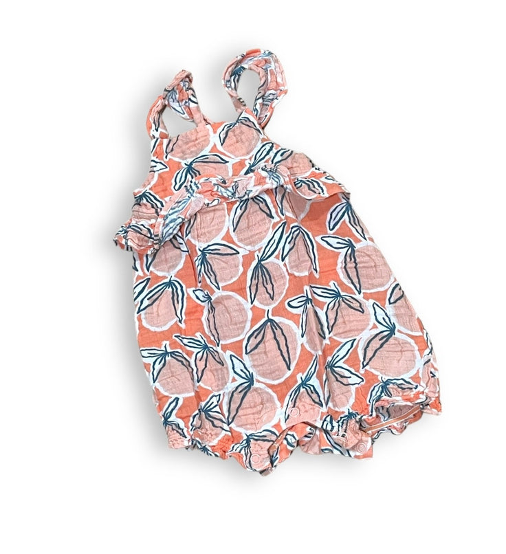Size 6-12 month Angel dear peach and teal leaves tank muslin romper Default Title / 6-12 month / Girl