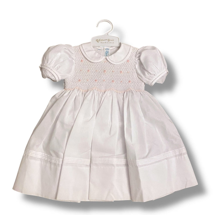 Size 18 month Feltman Brothers white dress with pink roses on smocking, tie back - NWT Default Title / 18 month / Girl