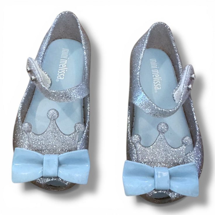 Size 7 Mini Melissa silver crown with blue bow shoes Default Title / 7 / -