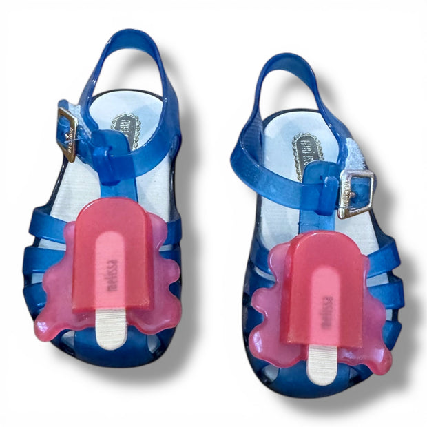 Size 6 toddler Mini Melissa blue sandals with pink popsicles Default Title / 6 / -
