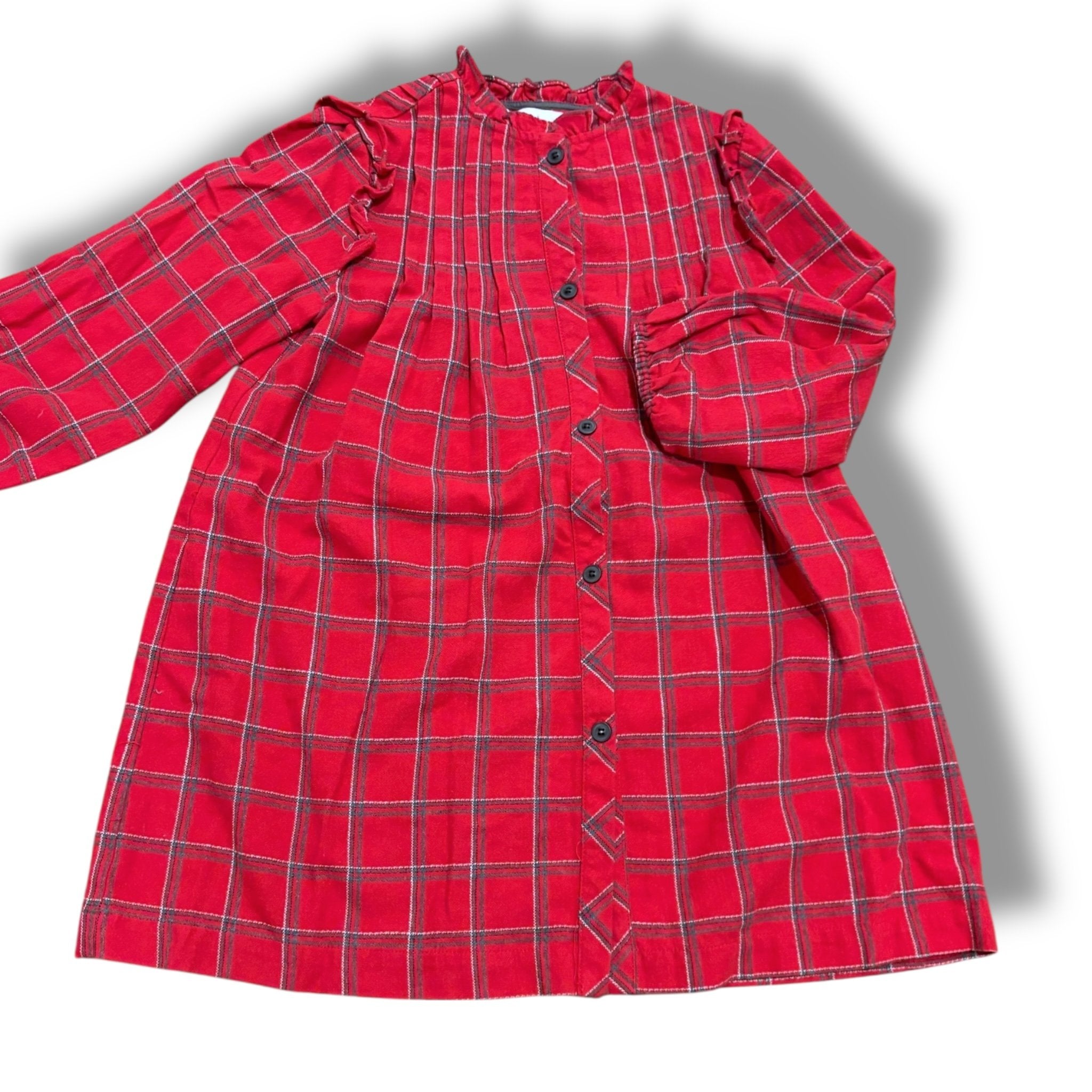 Size 9 Zara red with grey plaid long sleeve flannel dress Default Title / 9 / Girl