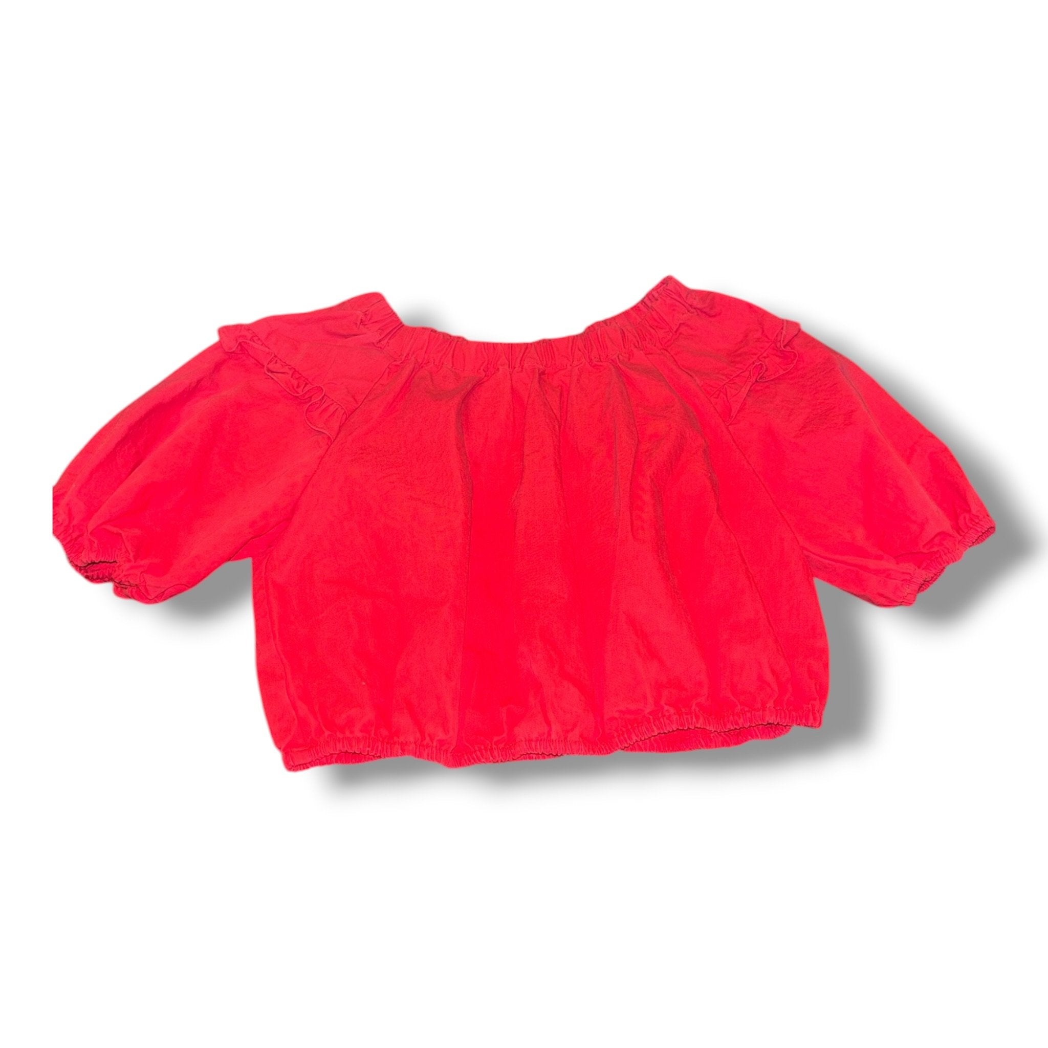 Size 11-12 Zara red structured cotton crop top w/ puff sleeves Default Title / 12-Nov / Girl