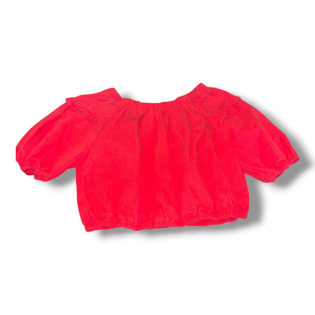 Size 11-12 Zara red structured cotton crop top w/ puff sleeves Default Title / 12-Nov / Girl