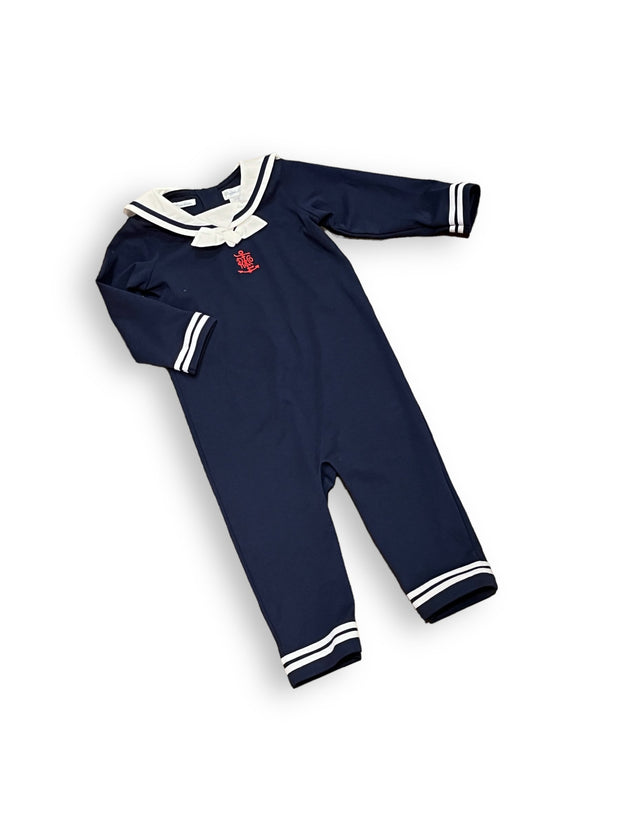 Size 9 month Ralph Lauren navy long sleeve sailor-inspired romper, NWT Default Title / 9 month / Boy