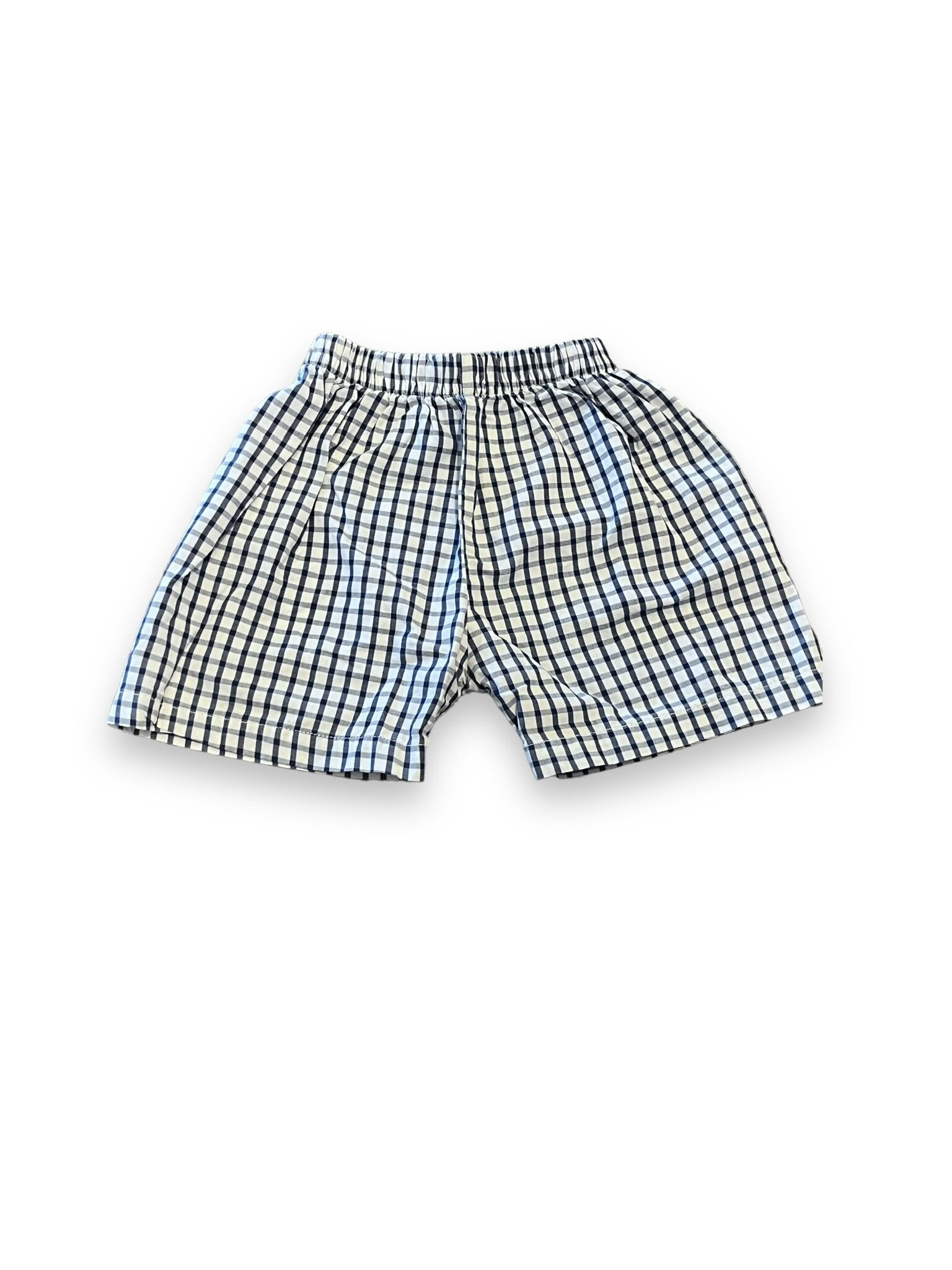 Size 12 month navy and white plaid pull on shorts Default Title / 12 / Boy