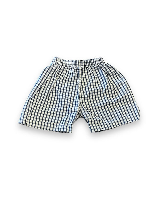 Size 12 month navy and white plaid pull on shorts Default Title / 12 / Boy
