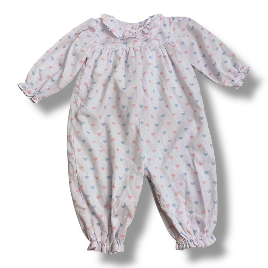 Size 12 month Cecil and Lou white jumpsuit with pink and blue hearts Default Title / 12 / Girl