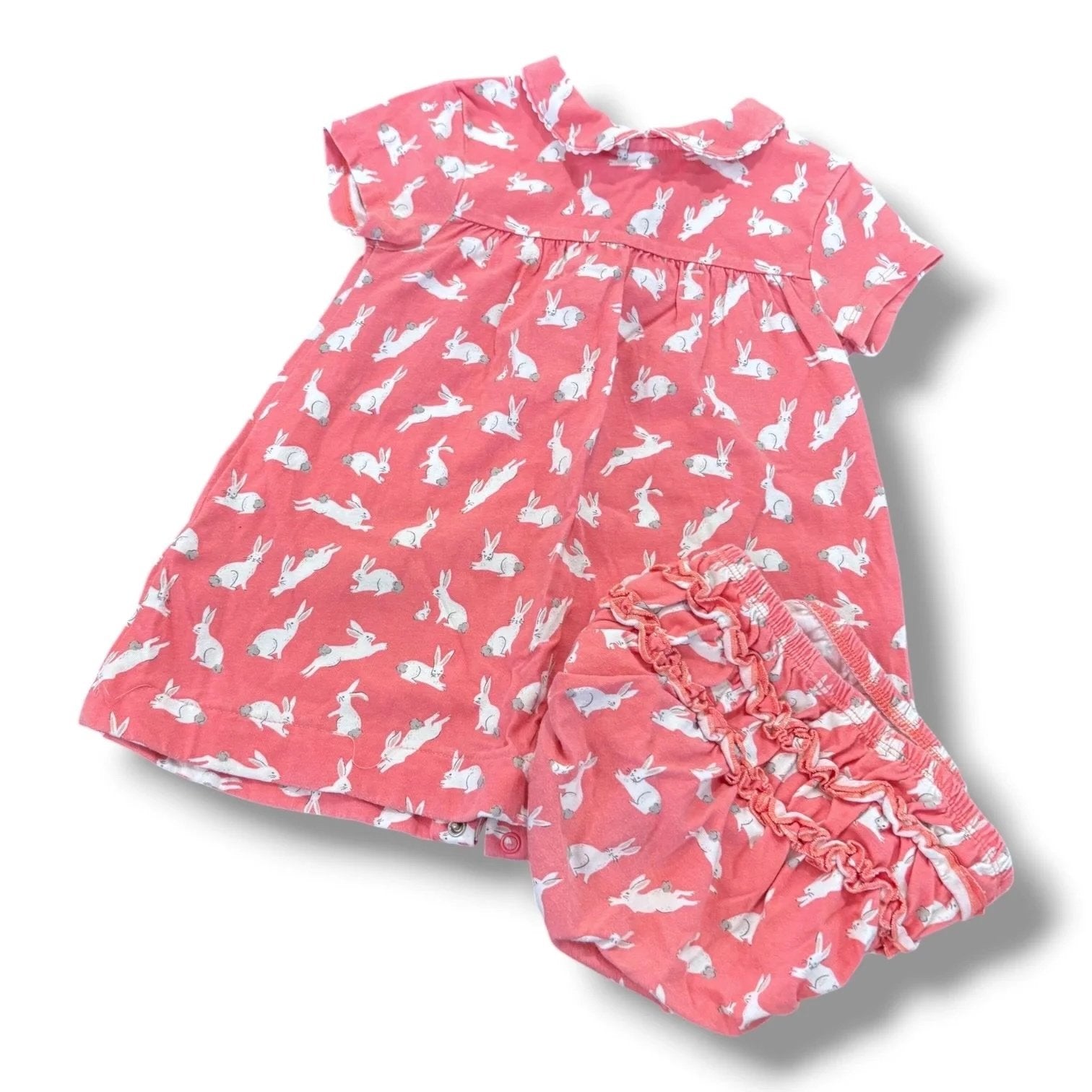 Size 2-3 Boden salmon pink dress w/ white bunnies, matching bloomers Default Title / 3-Feb / Girl