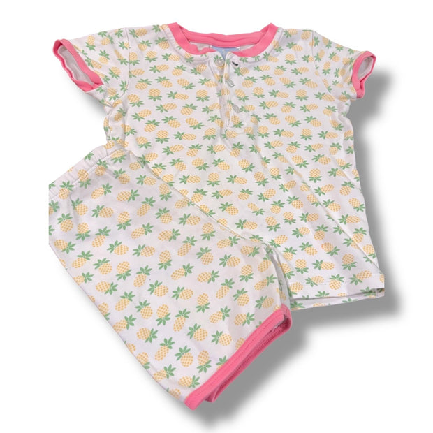 Size 4 Bella Bliss white short pajama set w/ pineapples, pink trim Default Title / 4 / Girl
