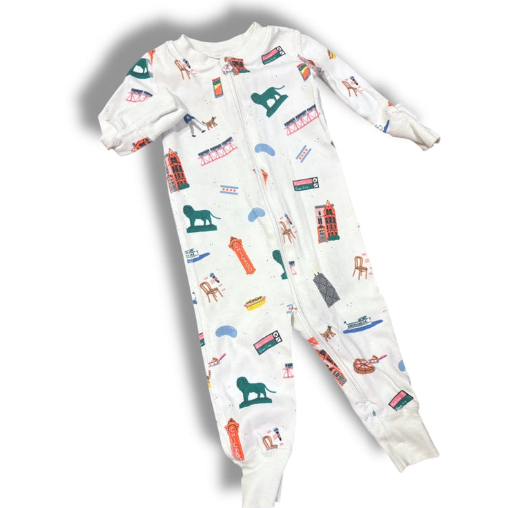 Size 3-6 month Smaller things white sleeper with chicago landmarks Default Title / 3-6 month / Boy