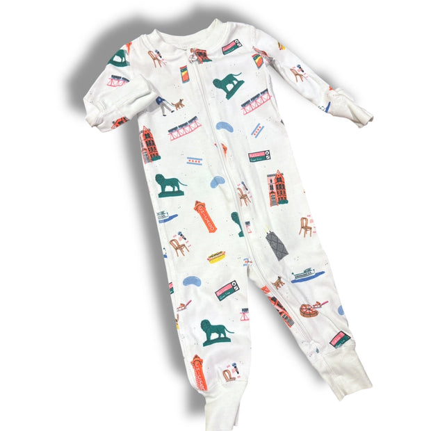 Size 3-6 month Smaller things white sleeper with chicago landmarks Default Title / 3-6 month / Boy