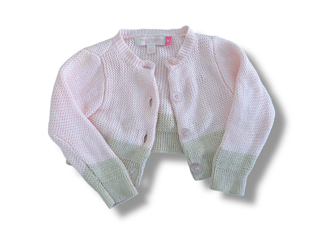 Size 3-6 month Pink Chicken pink knit cardigan with gold hem and sparkle buttons * stain on shoulder Default Title / 3-6 month / Girl