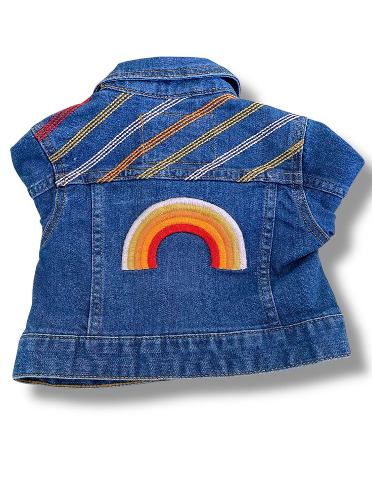 Size 1 Marine Layer denim jacket with embroidered rainbow on back Default Title / 1 / Girl