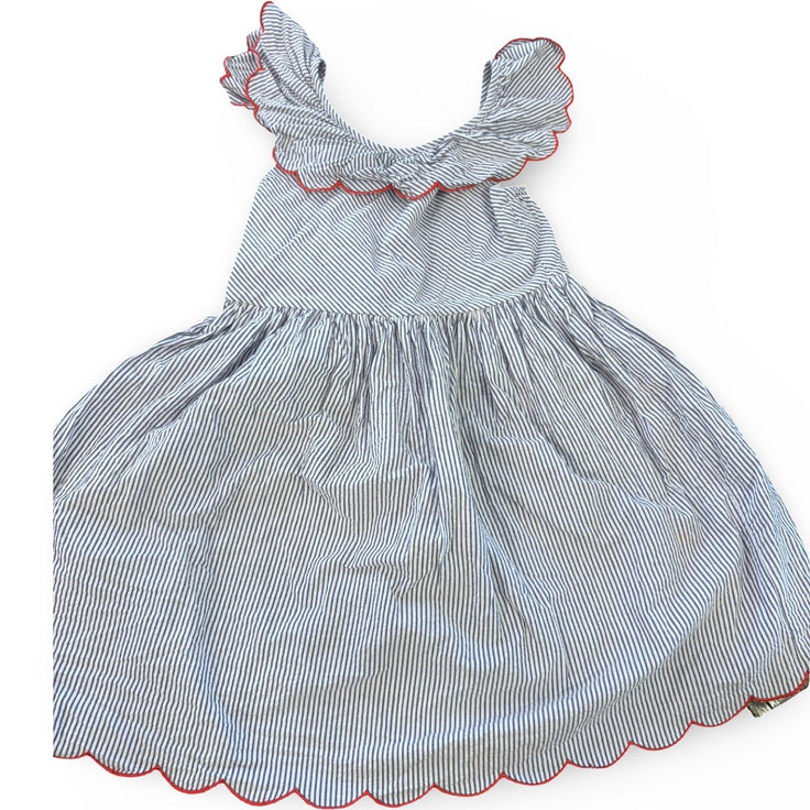 Size 7 Bella Bliss blue and white seersucker with red scallop piping Default Title / 7 / Girl