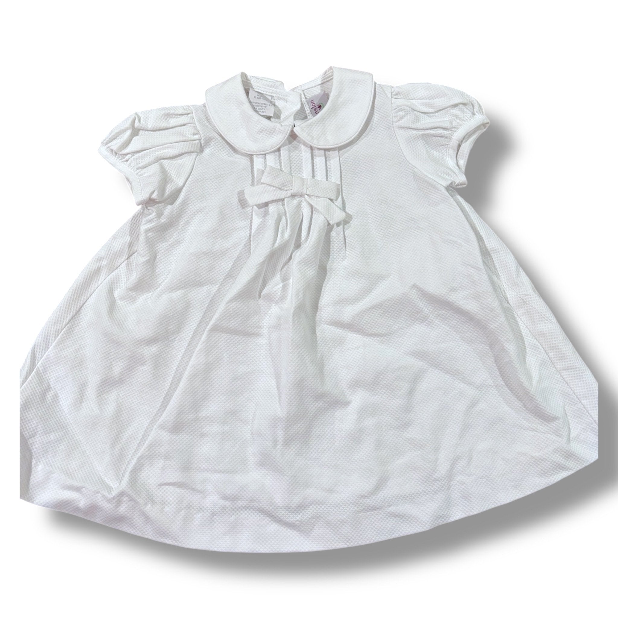 Size 9 month Frances Johnston white pique dress w/ bow on chest, matching bloomers NWT Default Title / 9 month / Girl