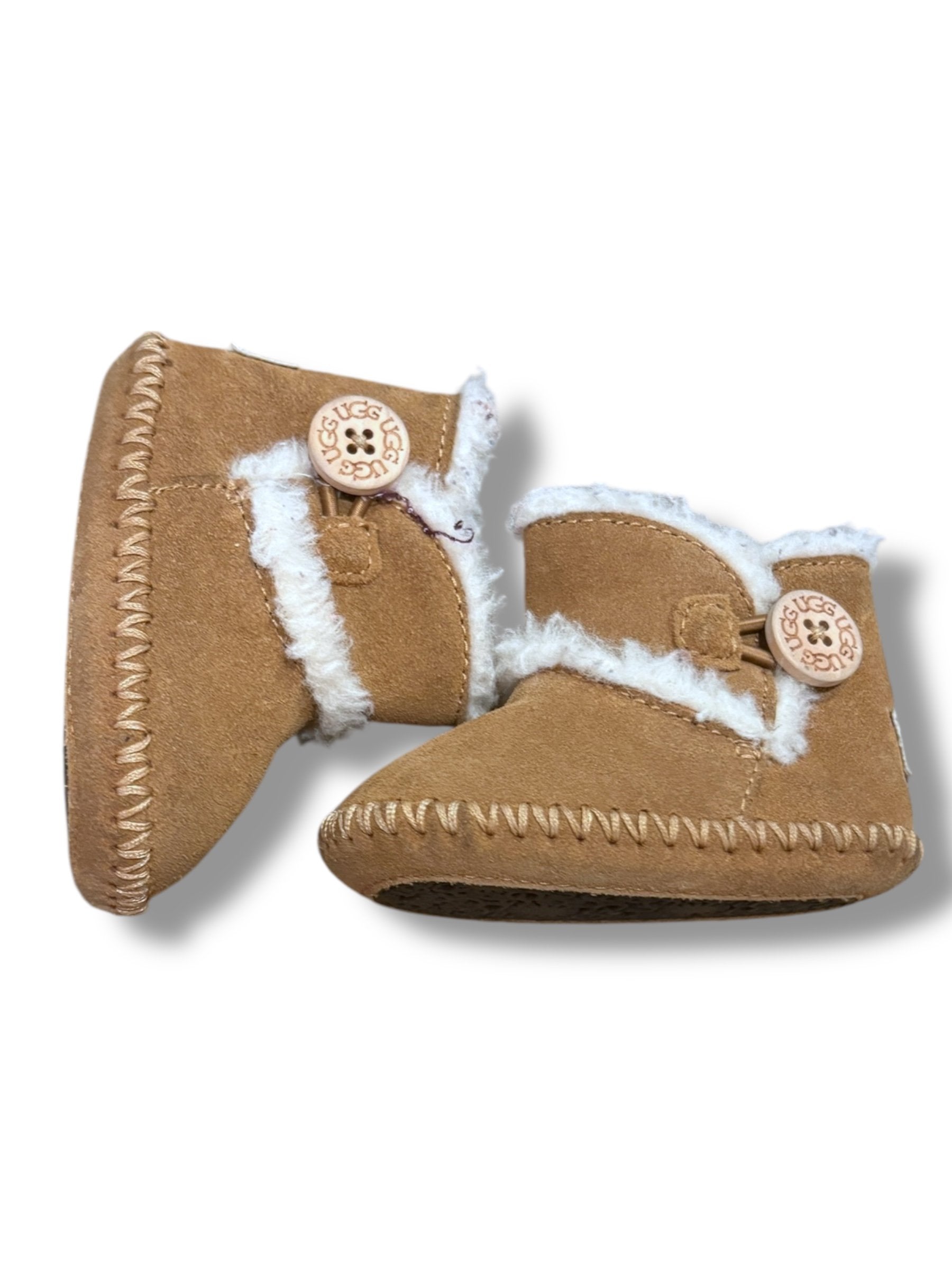 Size 0-1 UGG brown suede booties with side buttons, faux fur lined Default Title / 0-1 / -