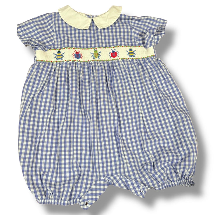 Size 24 month Smocked Giraffe blue/white gingham bubble w/ smocked bugs Default Title / 2 / Boy