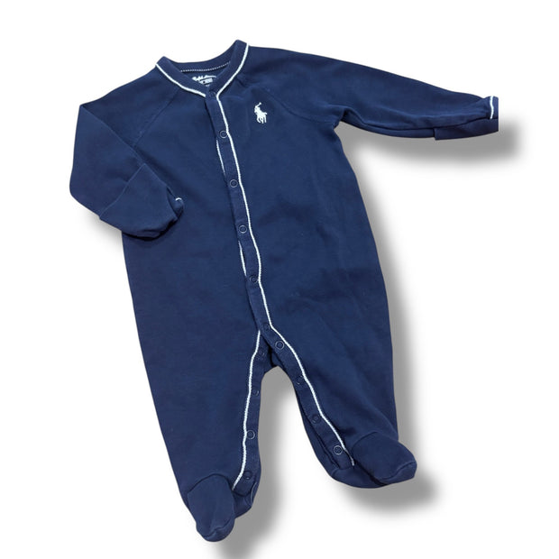 Size 3 month Ralph lauren navy sleeper with white trim Default Title / 3 / Boy