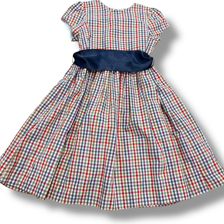 Size 6 Bailey boys burgundynavy/olive/purple/white plaid dress with navy satin sash Default Title / 6 / Boy